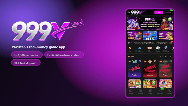 999V Game banner showing the app lobby and headline offers
